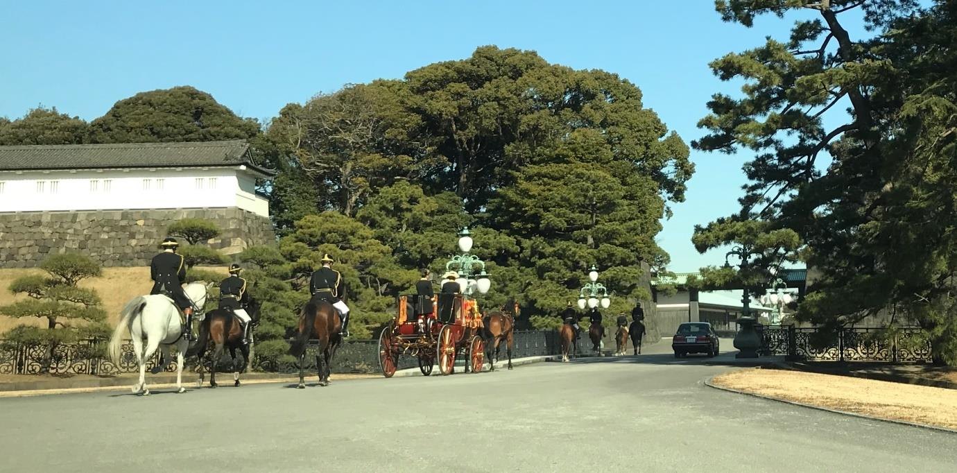 Mounted escort on the approach to the Imperial Palace.